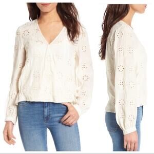 Hinge Eyelet Surplice Wrap Blouse Long Sleeve Size 1 In Ivory